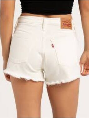 Levi's White High-Rise Distressed Denim Shorts